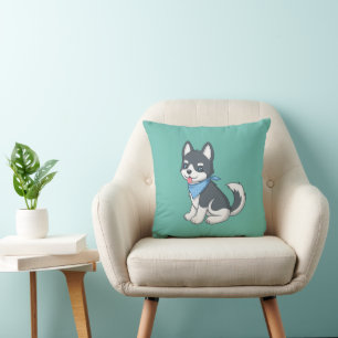 Süßer Cartoon-Husky-Welpe auf Grün Kissen