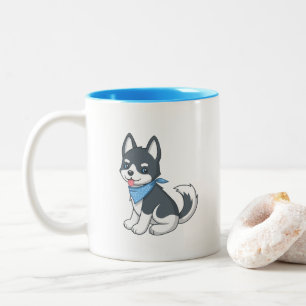 Süßer Cartoon Husky Welpe Zweifarbige Tasse
