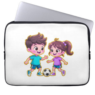 Süßer Cartoon-Junge und -Mädchen spielen zusammen Laptopschutzhülle