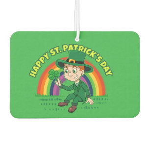 Süßer Cartoon-Leprechaun mit Kleeblatt und Regenbo Autolufterfrischer