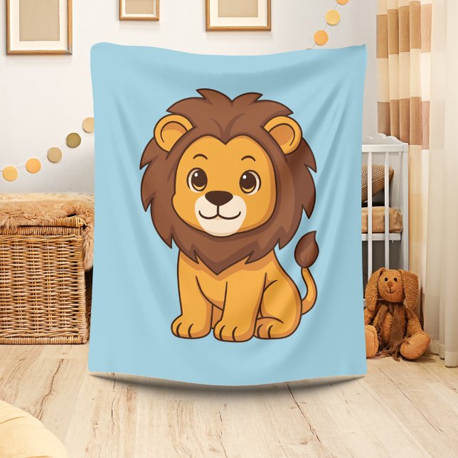 Süßer Cartoon-Löwe auf Blau Fleecedecke (Von Creator hochgeladen)