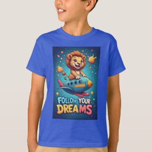 Süßer Cartoon-Löwe fliegt Flugzeug  T-Shirt