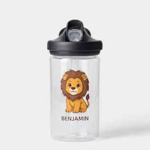 Süßer Cartoon-Löwe mit individuellem Namen Trinkflasche