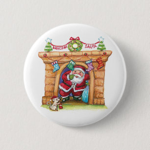 Süßer Cartoon-lustiger Weihnachtsmann kommt den Sc Button