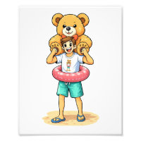 Süßer Cartoon-Mann mit riesigem Teddybär Sommer-Sp