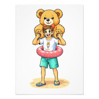 Süßer Cartoon-Mann mit riesigem Teddybär Sommer-Sp