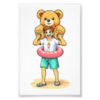 Süßer Cartoon-Mann mit riesigem Teddybär Sommer-Sp