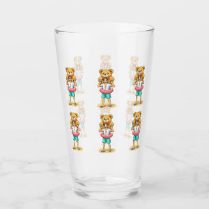 Süßer Cartoon-Mann mit riesigem Teddybär Sommer-Sp Glas