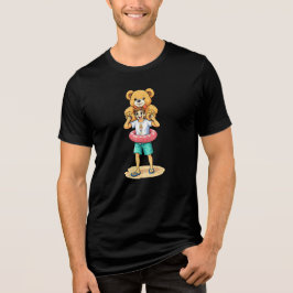 Süßer Cartoon-Mann mit riesigem Teddybär Sommer-Sp Tri-Blend Shirt