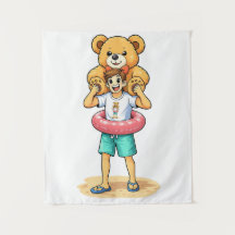 Süßer Cartoon-Mann mit riesigem Teddybär Sommer-Sp