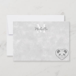 Süßer Cartoon-Panda-Bär-Aquarell-Einzelmonogramm Mitteilungskarte