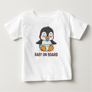 Süßer Cartoon-Pinguin "Baby an Bord" Auto-Aufklebe Baby T-shirt