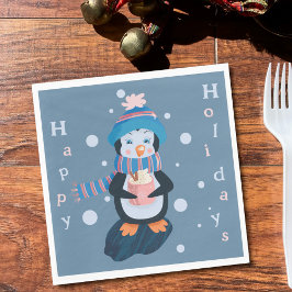 Süßer Cartoon-Pinguin Blaue Feiertage Papier Servi Serviette