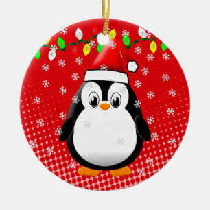 Süßer Cartoon-Pinguin Weihnachtsmann Hut Weihnacht Keramik Ornament