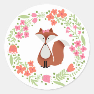 Süßer Cartoon Rotfuchs Floral Runder Aufkleber