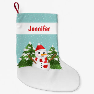 Süßer Cartoon-Schneemann mit personalisierbarem Na Kleiner Weihnachtsstrumpf