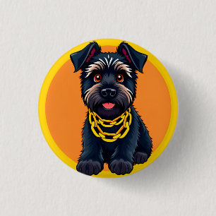 Süßer Cartoon-Schwarzer Hund mit Goldkette Button