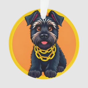 Süßer Cartoon-Schwarzer Hund mit Goldkette Ornament