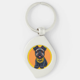 Süßer Cartoon-Schwarzer Hund mit Goldkette Schlüsselanhänger