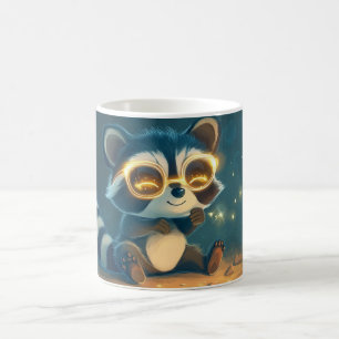 süßer Cartoon-Waschbär in einer Herbstlandschaft Kaffeetasse