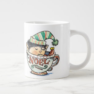 Süßer Cartoon-Weihnachtself schläft in einer Tasse