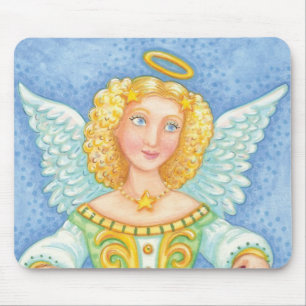 Süßer Cartoon-Weihnachtsengel mit Freudenbanner Mousepad