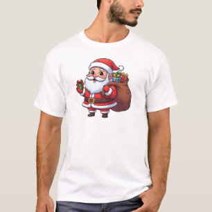 Süßer Cartoon-Weihnachtsmann mit Geschenk und Sack T-Shirt