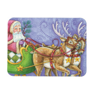 Süßer Cartoon-Weihnachtsmann-Schlitten-Rentier Magnet