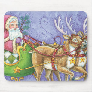 Süßer Cartoon-Weihnachtsmann-Schlitten-Rentier Mousepad