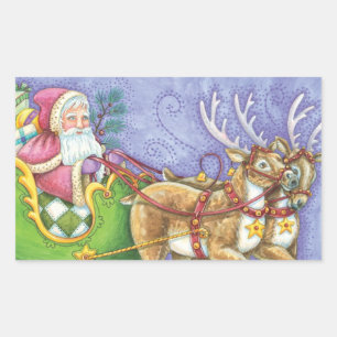 Süßer Cartoon-Weihnachtsmann-Schlitten-Rentier Rechteckiger Aufkleber
