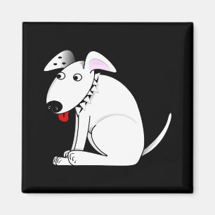 Süßer Cartoon Weißer Hund, Halsband, Schwarz Magnet