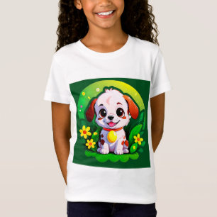 Süßer Cartoon-Welpe mit Blumen T-Shirt