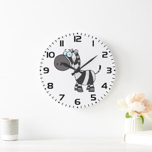 Süßer Cartoon-Zebra Lustige Tierfigur Große Wanduhr