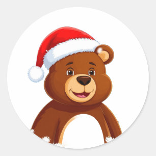 Süßer Cartoonbär mit Weihnachtsmannmütze und Weihn Runder Aufkleber