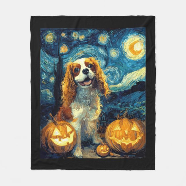 Süßer Cavalier King Charles Spaniel Hund Halloween Fleecedecke (Vorderseite)