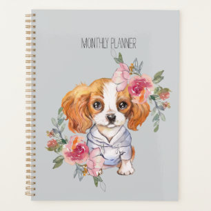 Süßer Cavalier King Charles Spaniel und Blumen Planer