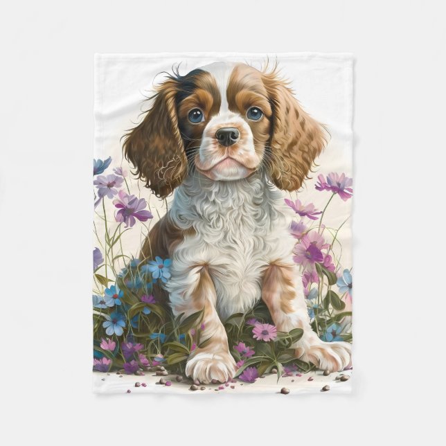 Süßer Cavalier Spaniel Welpe Fleecedecke (Vorderseite)