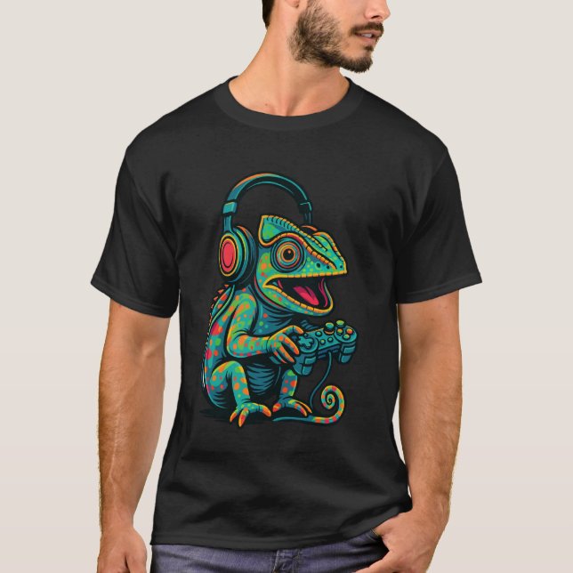 Süßer Chamäleon Videospiel-Controller Lustiger Gam T-Shirt (Vorderseite)