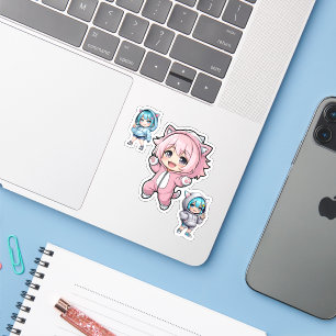 Süßer Chibi-Anime-Katzen-Hoodie-Mädchen-Vinyl-Aufk Aufkleber