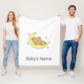 Süßer Chibi-Babybär, der auf dem Mond schläft, ind Fleecedecke