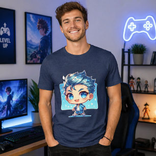 Süßer Chibi-Junge   Anime-Kunst mit Blauwasser-The Tri-Blend Shirt