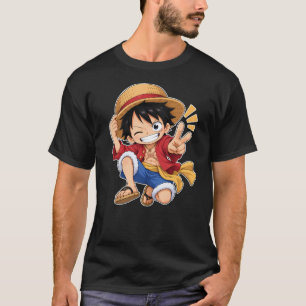 Süßer Chibi Monkey D. Luffy One Piece Anime Friede T-Shirt