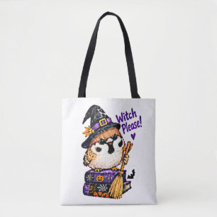 Süßer Chibi-Spatz-Vogel-Halloween-Hexe Bitte Tasche