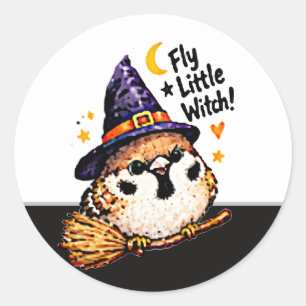 Süßer Chibi-Spatz-Vogel-Halloween-Hexe Spaß Runder Aufkleber