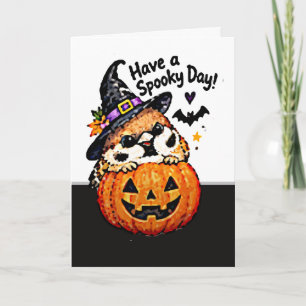 Süßer Chibi-Spatz-Vogel-Halloween-Kürbis Karte