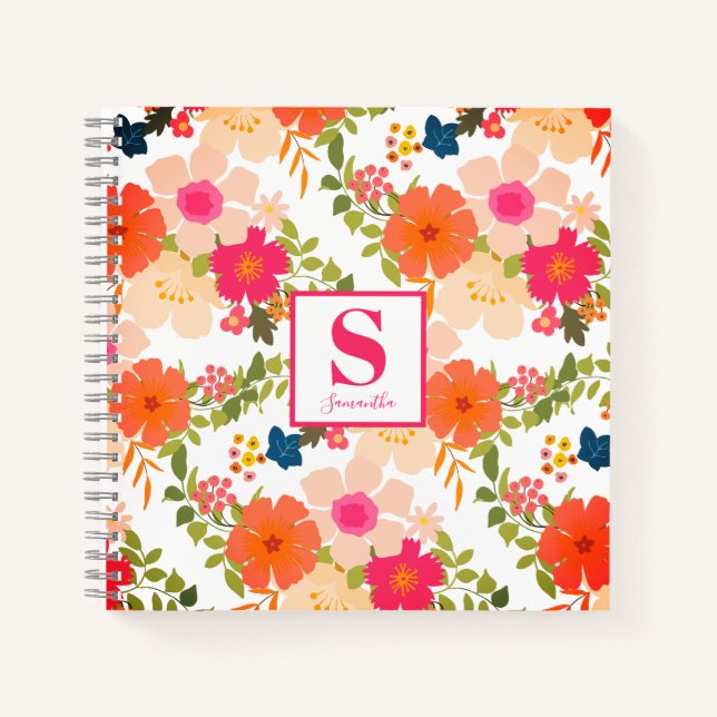 Süßer Chic Monogramm Blumen  Notizbuch (Vorderseite)