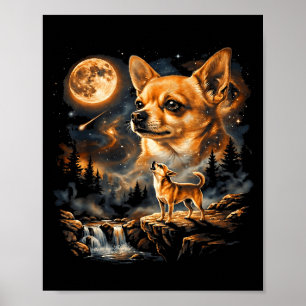 Süßer Chihuahua heult Mond Vintage lustig Poster