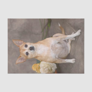 Süßer Chihuahua-Hund Blumenkunst Haustierporträt Seidenpapier