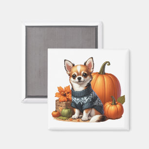 Süßer Chihuahua in Pullover mit Kürbissen  Magnet