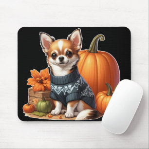 Süßer Chihuahua in Pullover mit Kürbissen Mousepad